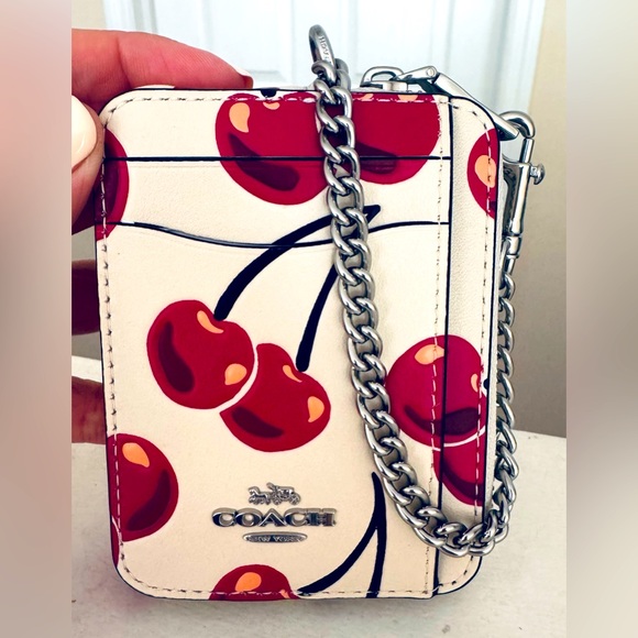 Coach Zip Card Case With Cherry Print - Picture 1 of 4